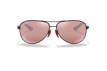 عینک آفتابی پلاریزه خلبانی ری بن فریم فلزی مشکی به همراه عدسی صورتی جیوه ای کرومانس - عکس از زاویه روبرو