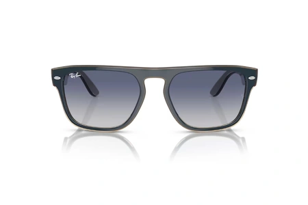 عینک آفتابی مربعی ری بن فریم کائوچویی سرمه ای خاکستری تیره و قهوه ای شیشه ای به همراه عدسی آبی خاکستری - عکس از زاویه روبرو