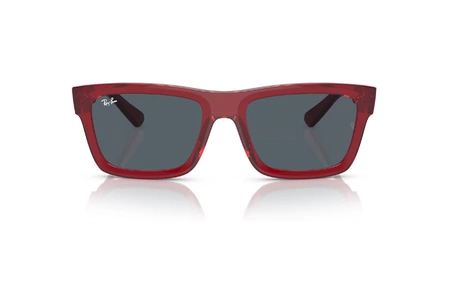 عینک آفتابی محیط زیستی ری بن فریم کائوچویی استات مربعی قرمز شفاف به همراه عدسی دودی - عکس از زاویه روبرو