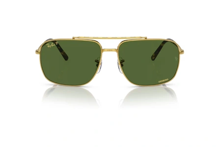 عینک آفتابی پلاریزه ری بن فریم فلزی دوپل طلایی مات به همراه عدسی سبز تیره - عکس از زاویه روبرو