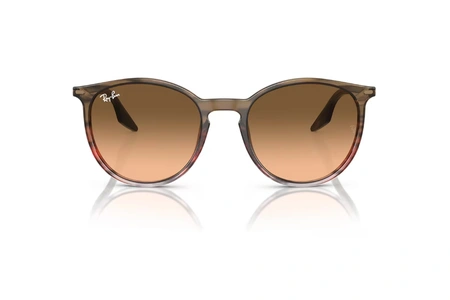 عینک آفتابی ری بن فریم کائوچویی گرد به رنگ قهوه ای روشن و تیره به همراه عدسی قهوه ای - عکس از زاویه روبرو