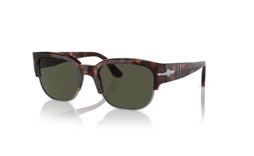 عینک آفتابی پرسول فریم کائوچویی استات با ابرویی ضخیم به رنگ قهوه ای هاوانا به همراه عدسی سبز - عکس از زاویه سه رخ