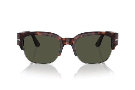 عینک آفتابی پرسول فریم کائوچویی استات با ابرویی ضخیم به رنگ قهوه ای هاوانا به همراه عدسی سبز - عکس از زاویه روبرو