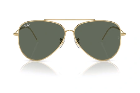عینک آفتابی ری بن ریورس فریم خلبانی فلزی طلایی براق به همراه عدسی سبز - عکس از زاویه روبرو