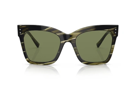 عینک آفتابی جورجیو آرمانی فریم کائوچویی پروانه ای به رنگ سبز ابر و بادی و عدسی سبز - عکس از زاویه روبرو