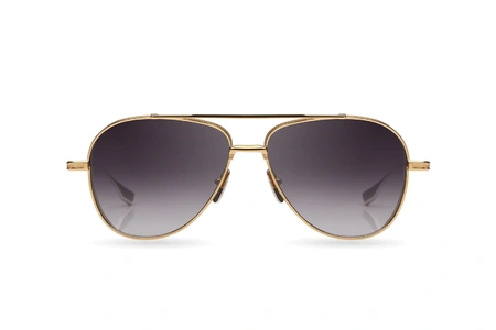 عینک آفتابی خلبانی تیتانیومی دیتا به رنگ طلایی با دسته های نقره‌ای و عدسی خاکستری طیف‌دار - زاویه روبرو