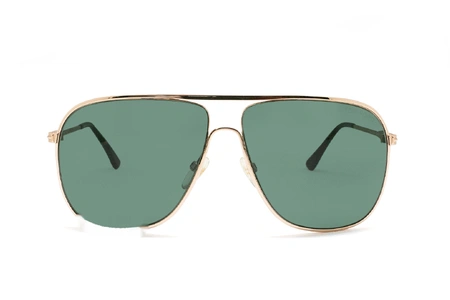 عینک آفتابی تام فورد خلبانی دو پل فلزی طلایی و عدسی سبز - عکس از زاویه روبرو