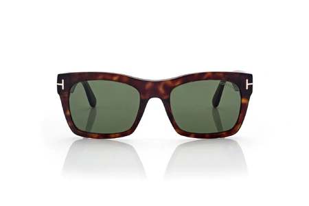 عینک آفتابی مستطیلی تام فورد با بدنه قهوه‌ای هاونا و عدسی سبز - زاویه روبرو