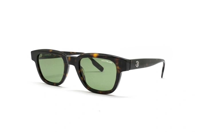 عینک آفتابی مربعی مون بلان با بدنه قهوه‌ای هاوانا و عدسی سبز -زاویه سه‌رخ