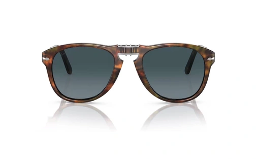 عینک آفتابی پرسول مدل استیو مک کوئین - Persol PO714SM Steve McQueen - با بدنه قهوه‌ای هاوانا تیره و عدسی آبی - زاویه روبرو