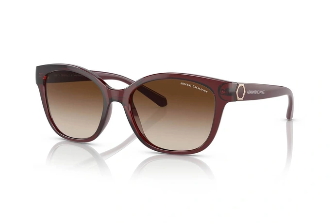 عینک آفتابی گربه‌ای آرمانی‌‌‌‌‌اکسچنج - Armani Exchange AX4127S با بدنه قرمز و عدسی قهوه‌ای طیف‌دار - سه‌رخ