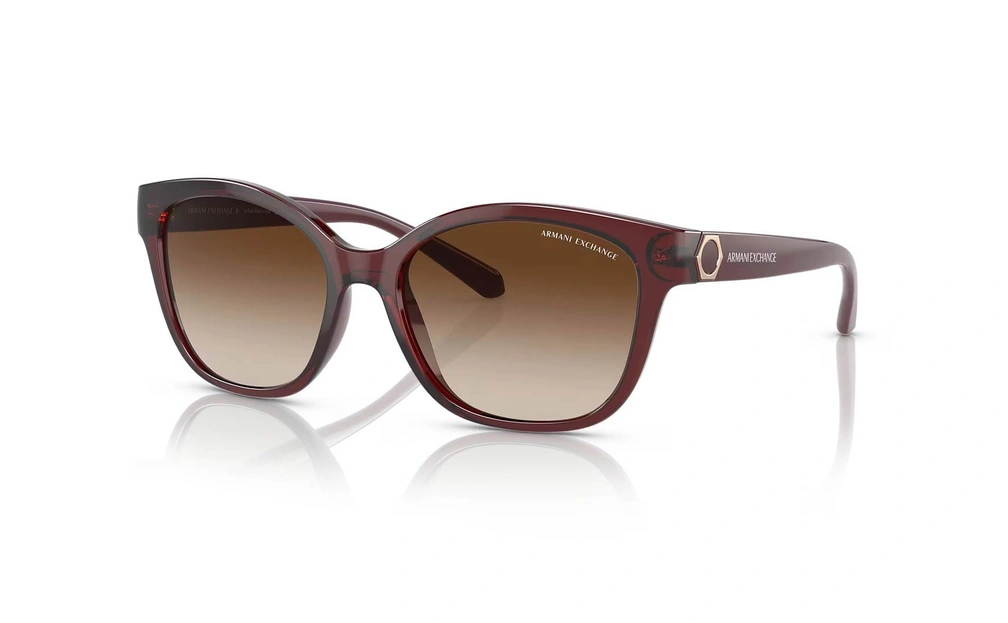 عینک آفتابی گربه‌ای آرمانی‌‌‌‌‌اکسچنج - Armani Exchange AX4127S با بدنه قرمز و عدسی قهوه‌ای طیف‌دار - سه‌رخ