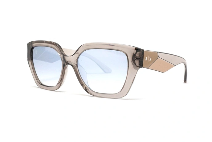 عینک آفتابی پروانه‌ای آرمانی‌‌‌‌‌اکسچنج - Armani Exchange AX4125SU با بدنه شیشه‌ای و عدسی آبی طیف‌‌‌‌‌دار جیوه‌ای -سه‌رخ