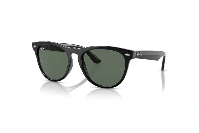 ‌عینک آفتابی کائوچویی ری‌بن مدل ایریس با بدنه مشکی و عدسی سبز - زاویه سه‌رخ