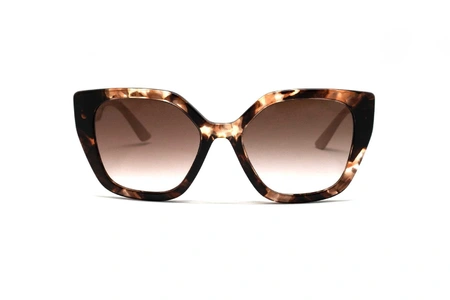 عینک آفتابی پرادا - فریم قهوه ای هاوانا با دسته صورتی و عدسی قهوه ای طیف دار - عکس از زاویه روبرو