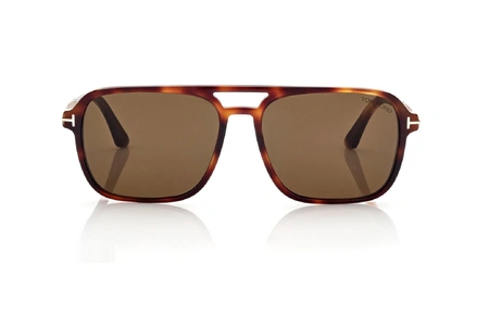 عینک آفتابی مردانه دوپل تام فورد مدل  Crosby - رنگ فریم قهوه ای هاوانا - رنگ عدسی قهوه ای - عکس زاویه روبرو