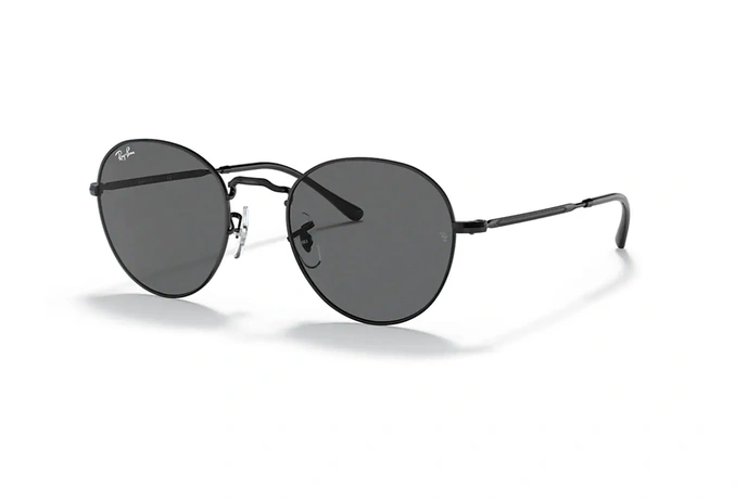 عینک آفتابی ری بن مدل دیوید فریم فلزی گرد مشکی و عدسی خاکستری - عکس از زاویه سه رخ