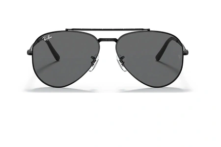 عینک آفتابی ری بن فریم فلزی خلبانی جدید رنگ مشکی براق و عدسی دودی - عکس از زاویه روبرو