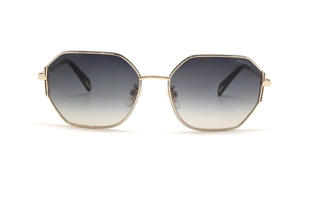 عینک آفتابی پلیس فریم فلزی طلایی چند ضلعی و حدقه آبی نقره ای طیف دار - عکس از زاویه روبرو