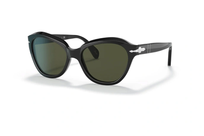 عینک آفتابی کائوچویی پرسول گربه ای - رنگ مشکی عدسی دودی - عکس از زاویه سه رخ