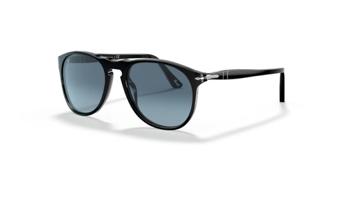 عینک آفتابی پرسول - مشکی با عدسی آبی طیف دار - عکس از زاویه سه رخ