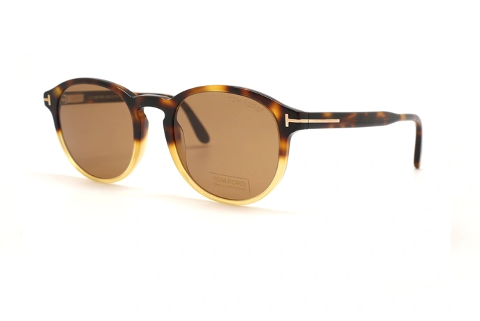 عینک آفتابی گرد کائوچویی تام فورد - فریم دو رنگ قهوه ای و کرم - رنگ عدسی قهوه ای