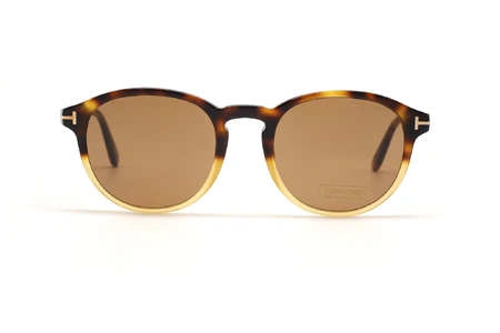 عینک آفتابی گرد کائوچویی تام فورد - فریم دو رنگ قهوه ای و کرم - رنگ عدسی قهوه ای