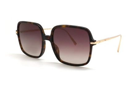 عینک آفتابی مربعی کائوچویی شوپارد - رنگ قهوه ای هاوانا با دسته های طلایی و عدسی بنفش طیف دار - عکس زاویه سه رخ