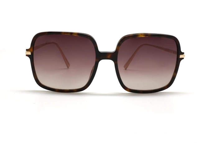عینک آفتابی مربعی کائوچویی شوپارد - رنگ قهوه ای هاوانا با دسته های طلایی و عدسی بنفش طیف دار - عکس زاویه روبرو