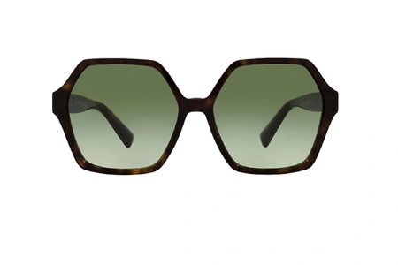 عینک آفتابی کائوچویی زنانه ولنتینو فریم چندضلعی قهوه ای هاوانا عدسی سبز رنگ - عکس از زاویه روبرو