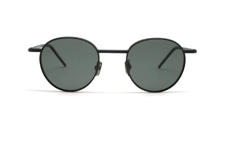 عینک آفتابی پلاریزه جین نوول فریم فلزی گرد رنگ مشکی و عدسی دودی - عکس از زاویه روبرو