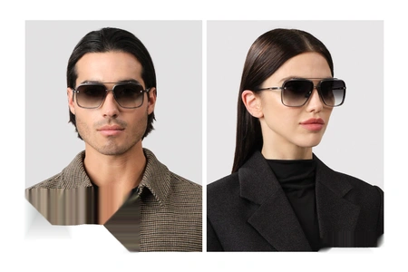 عینک آفتابی مچ سیکس دیتا فریم تیتانیومی طلایی رنگ و شبه خلبانی به همراه عدسی خاکستری - عکس عینک روی صورت مدل