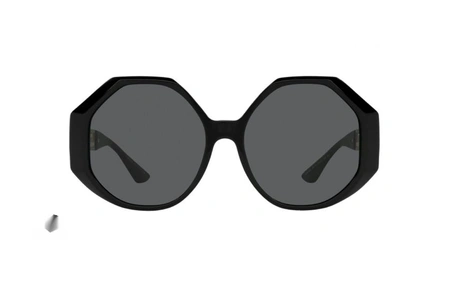 عینک آفتابی کائوچویی زنانه ورساچه فریم گرد و مربعی مشکی عدسی دودی تیره- عکس از زاویه روبرو