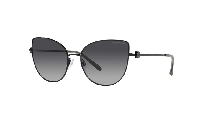 عینک آفتابی زنانه امپریو آرمانی فریم گربه ای مشکی فلزی و عدسی سورمه ای - عکس از زاویه سه رخ 