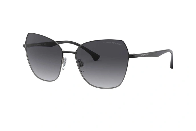 عینک آفتابی زنانه امپریو آرمانی فریم گربه ای مشکی فلزی و عدسی سورمه ای - عکس از زاویه سه رخ 