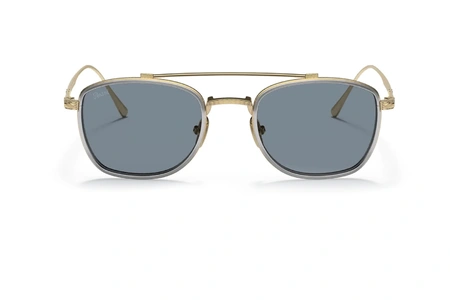 عینک آفتابی فلزی مربعی پرسول فریم طلایی نقره ای و عدسی آبی - عکس از زاویه روبرو