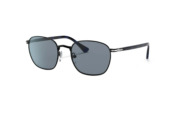 عینک افتابی فلزی مربعی پرسول فریم مشکی عدسی سورمه ای - عکس از زاویه سه رخ