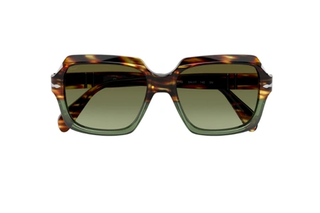 عینک آفتابی کائوچویی پرسول مربعی فریم قهوه ای هاوانا،سبز شیشه ای و عدسی سبز - عکس از زاویه روبرو