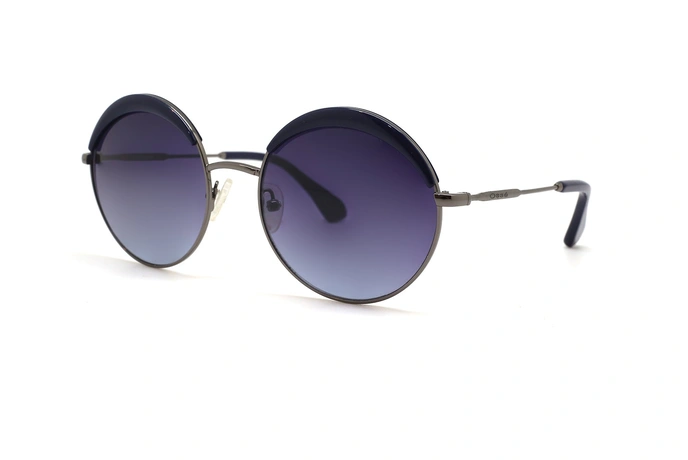 عینک آفتابی کائوچویی فلزی گرد اوسه عدسی سورمه ای - عکس از ازویه سه رخ