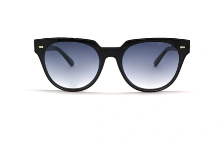 عینک آفتابی کائوچویی اوسه حدقه گرد با فریم زاویه دار و رنگ مشکی،عدسی دودی طیف دار - عکس از زاویه روبرو