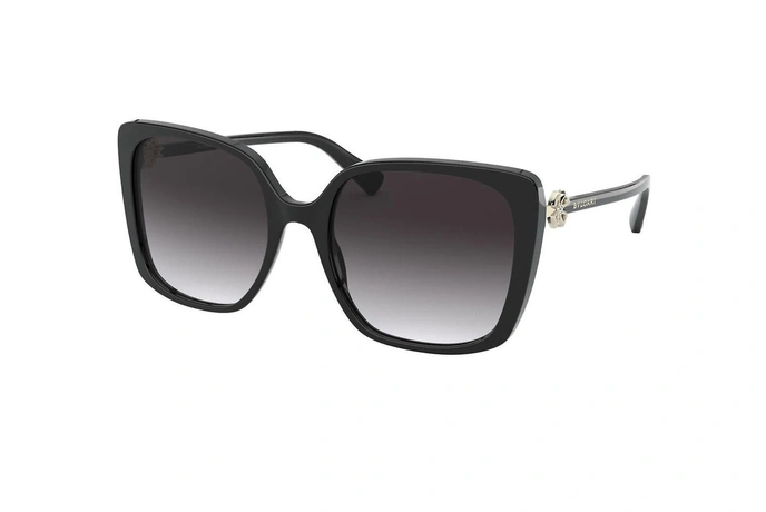 عینک آفتابی زنانه پلاریزه کائوچویی مربعی بولگاری فریم مشکی عدسی دودی طیف دار - عکس از زاویه سه رخ