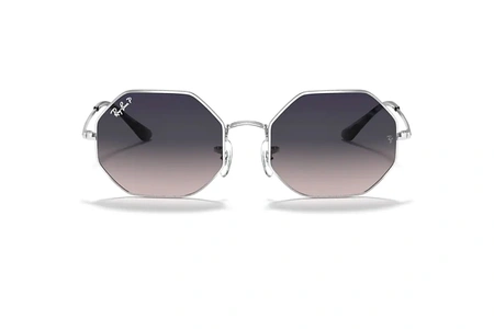 عینک آفتابی پلاریزه چند ضلعی ریبن رنگ فریم نقره ای و عدسی توسی بنفش - عکس زاویه روبرو