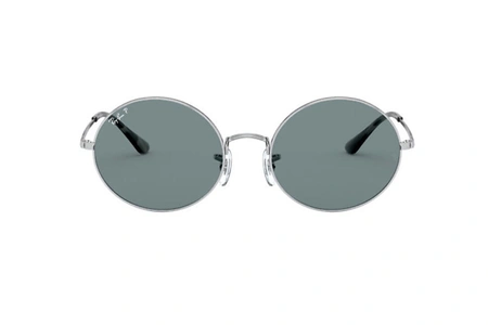 عینک آفتابی پلاریزه با شیپ بیضی و فریم نقره ای و عدسی دودی ریبن - عکس زاویه روبرو