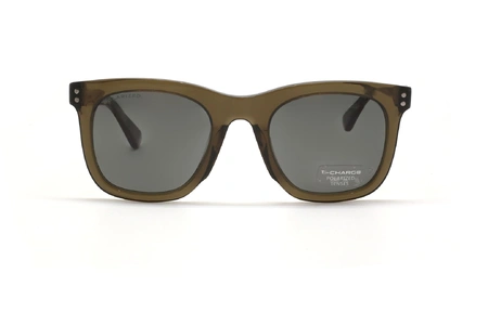 عینک آفتابی شبه ویفری تی شارژ دسته چوبی قهوه ای رنگ کائوچویی سبز رنگ - زاویه روبرو