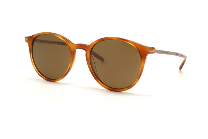 عینک آفتابی کائوچویی فلزی تی شارژ - رنگ قهوه ای هاوانا روشن - گرد - زاویه سه رخ