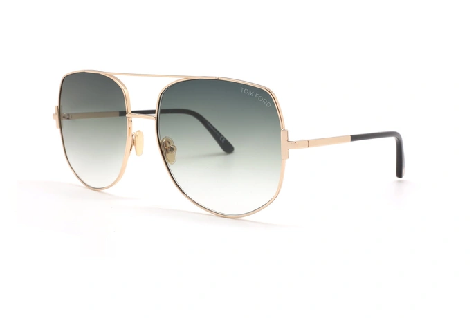 عینک آفتابی تام فورد فلزی بزرگ - بدنه طلایی شیشه سبز سایه روشن - زاویه سه رخ