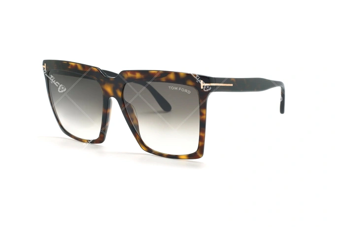 عینک آفتابی مربعی بزرگ تام فورد رنگ بدنه قهوه ای هاوانا - عکاسی وحدت - زاویه سه رخ