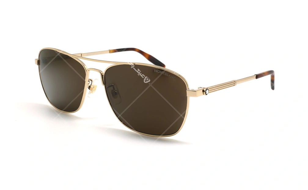 عینک آفتابی خلبانی مون بلان - MONTBLANC MB0026S- شامپاینی - عکاسی وحدت - زاویه سه رخ 