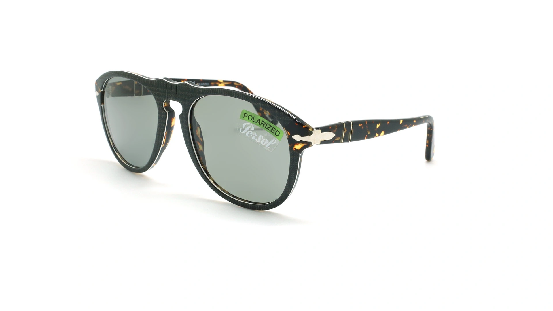 عینک آفتابی پلاریزه پرسول - Persol PO649 - مشکی طرح بافت قهوه ای هاوانا - عکاسی وحدت - زاویه سه رخ