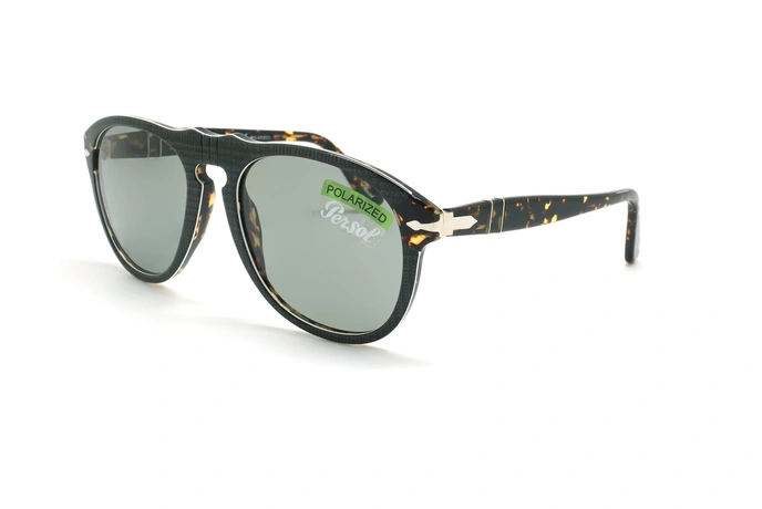 عینک آفتابی پلاریزه پرسول - Persol PO649 - مشکی طرح بافت قهوه ای هاوانا - عکاسی وحدت - زاویه سه رخ